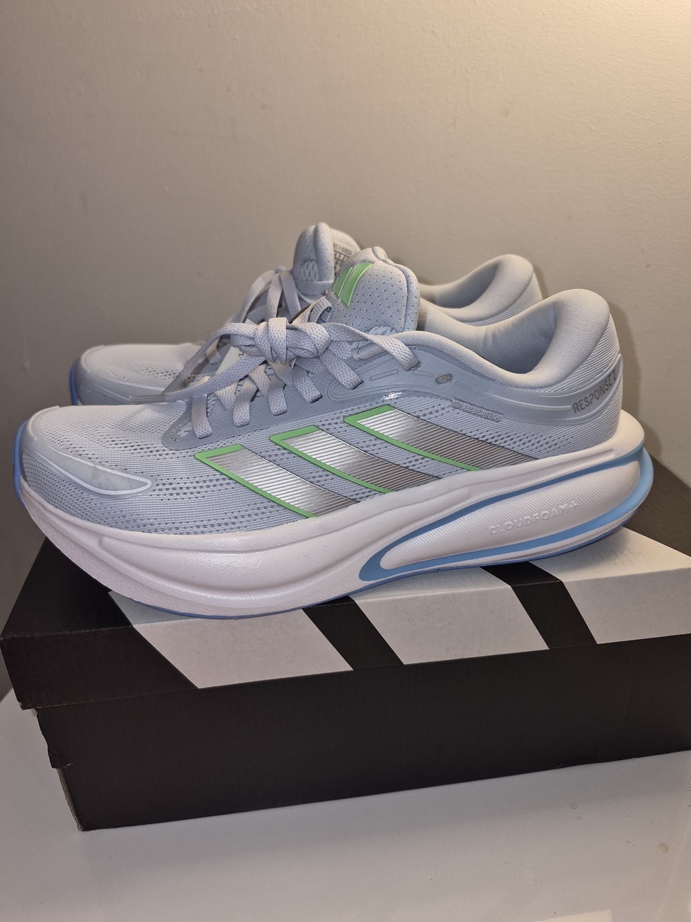 adidas Women's Athletic Sneakers in White with Green and Light Blue Accents